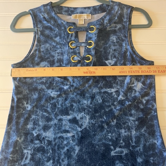 Michael Kors Sleeveless Tie Dyed Denim Blue Lace Up Tank Mini Dress XSmall - Picture 7 of 13